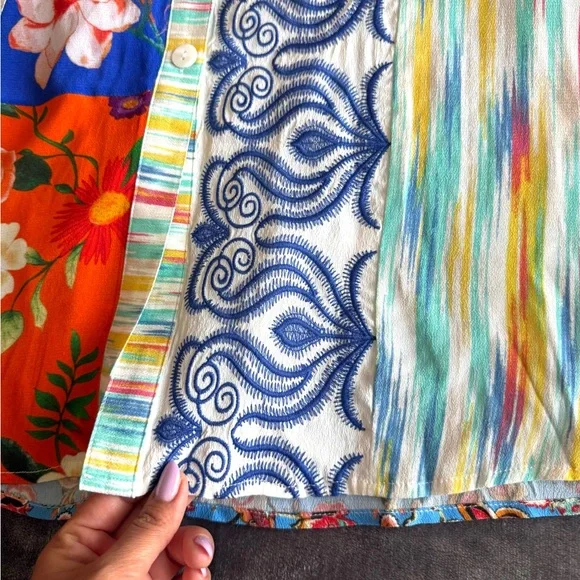 JOHN MARK Patchwork Floral Print Roll Tab Sleeves Tunic Shirt Size M Boho RARE - Picture 6 of 16